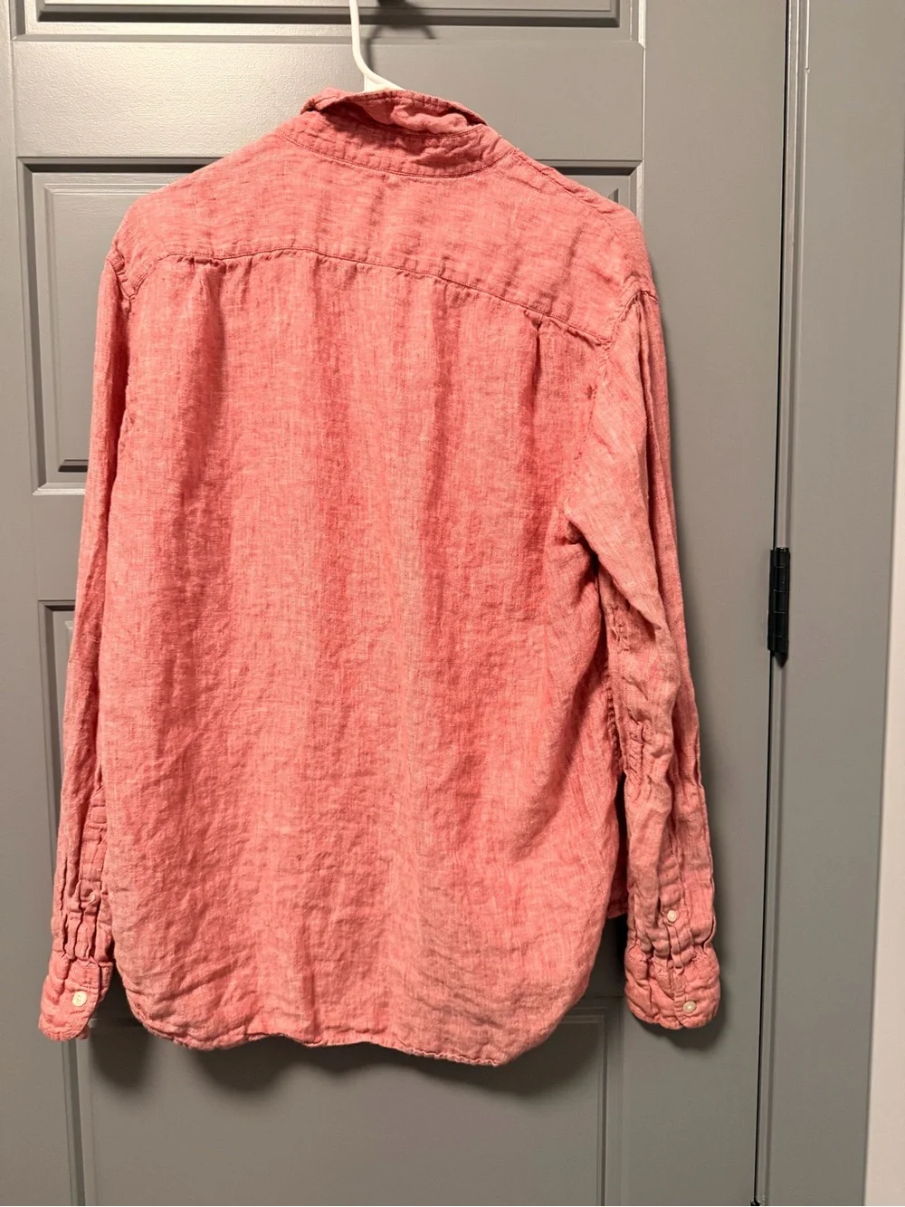 J.Crew Red/Coral Button-Down 100% Linen Slim Fit Shirt LARGE